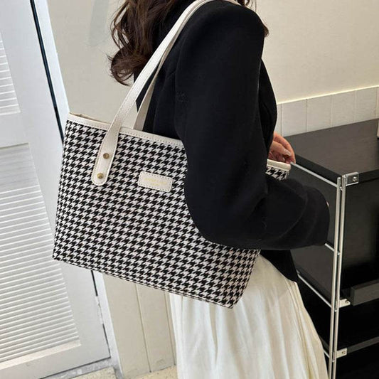 Houndstooth Shoulder Bag Winter Fashion Commuting Handbags WOmen Large Capacity Totes Casual Shopping Bag - Here2Save