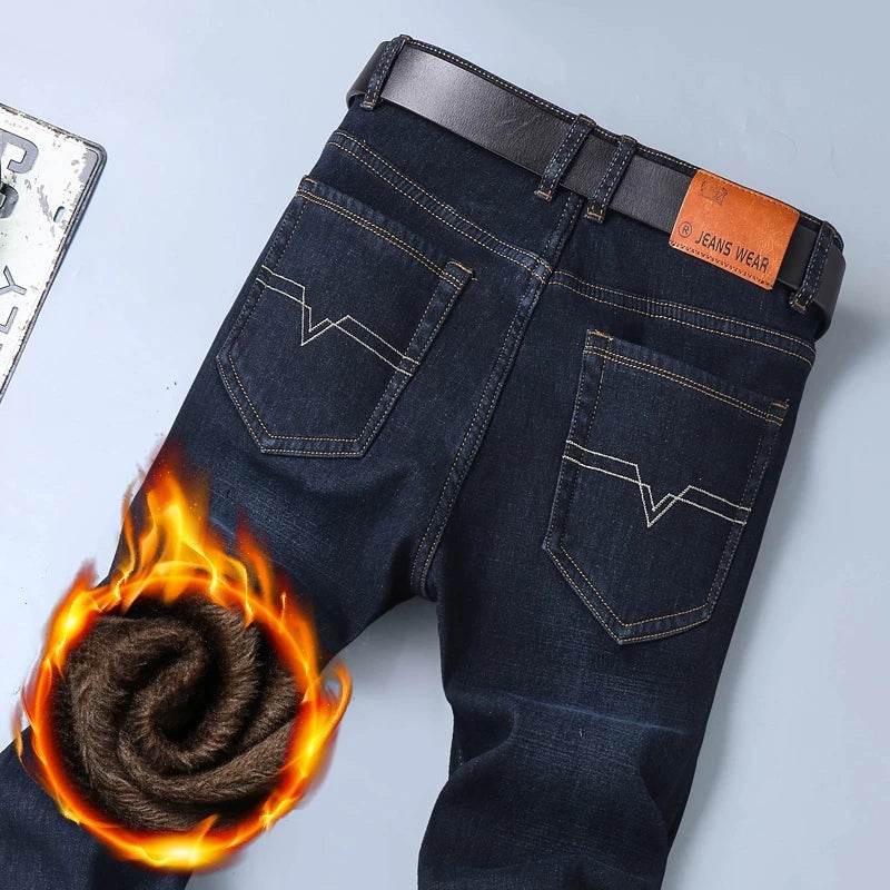 Oversized Slim Straight Mid-waist Warm Men's Trousers Winter Fleece Pants - Here2Save
