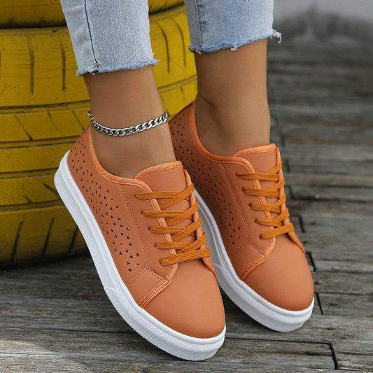 Cutout Flat Shoes Lace-up Hollow Out Walking Shoes For Women Loafers - Here2Save