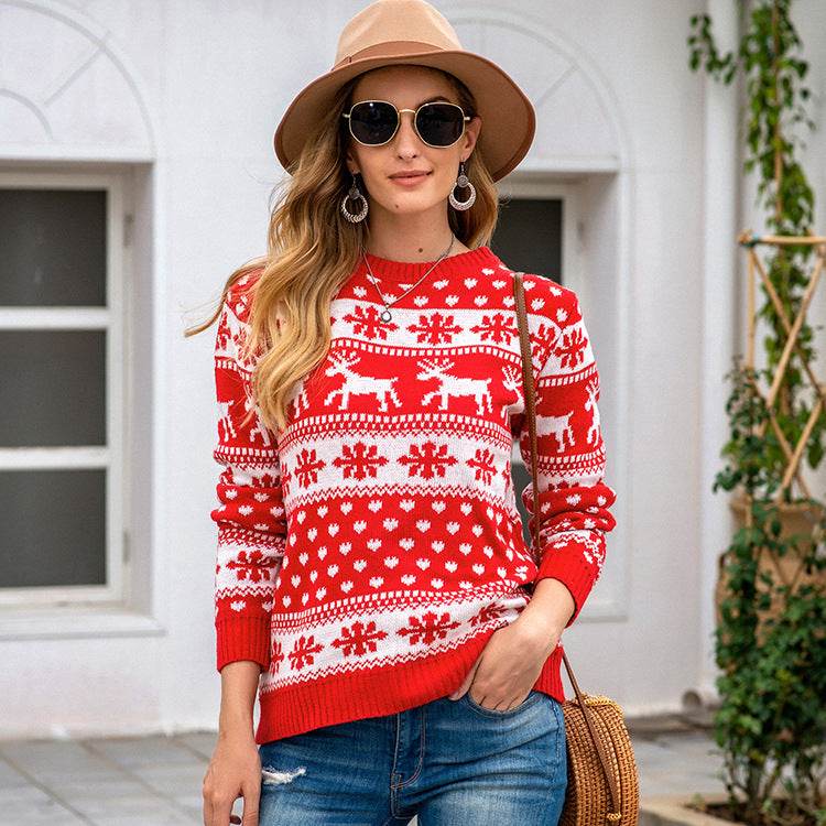 Christmas sweater snowflake pullover women - Here2Save