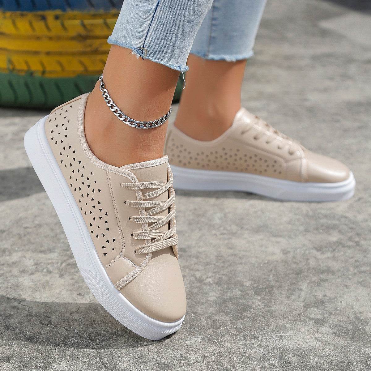 Cutout Flat Shoes Lace-up Hollow Out Walking Shoes For Women Loafers - Here2Save