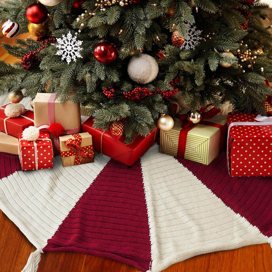 Christmas Tree Bottom Decoration Red And White Tassel Knitted Christmas-tree Skirt - Here2Save
