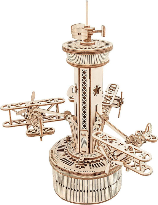 Robotime Rokr 3D Wooden Puzzles For Adults DIY Musical Box Model Kit To Build Self-Assembly Building Kit Airplane- Control Tower - Here2Save