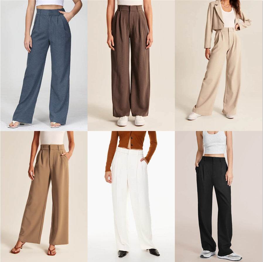 High Waist Straight Trousers With Pockets Wide Leg Casual Pants For Women - Here2Save