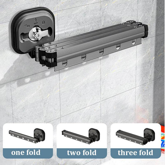 Suction Cup Folding Clothes Hanger Indoor Home Balcony Aluminum Retractable Drying Rack No Punching Folding Clothes Hanger - Here2Save