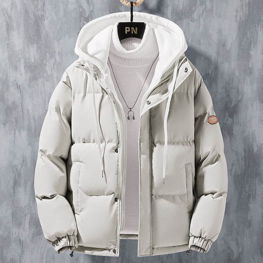 Fashion Hooded Jacket Men Winter Windproof Thickened Fake Two-piece Coat Solid Leisure Sports Cotton Jacket - Here2Save