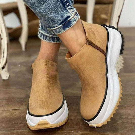 Women's Ankle Boots Platform Round Toe Non-slip Thick Soled Side Zipper Warm Shoes For Autumn And Winter - Here2Save
