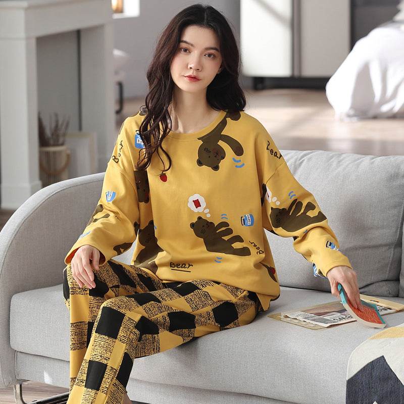 Loose Print Pajamas Women Autumn Winter Pyjama Set Long Sleeves And Trousers Elegant Sleepwear Girl Loungewear Home Clothes - Here2Save