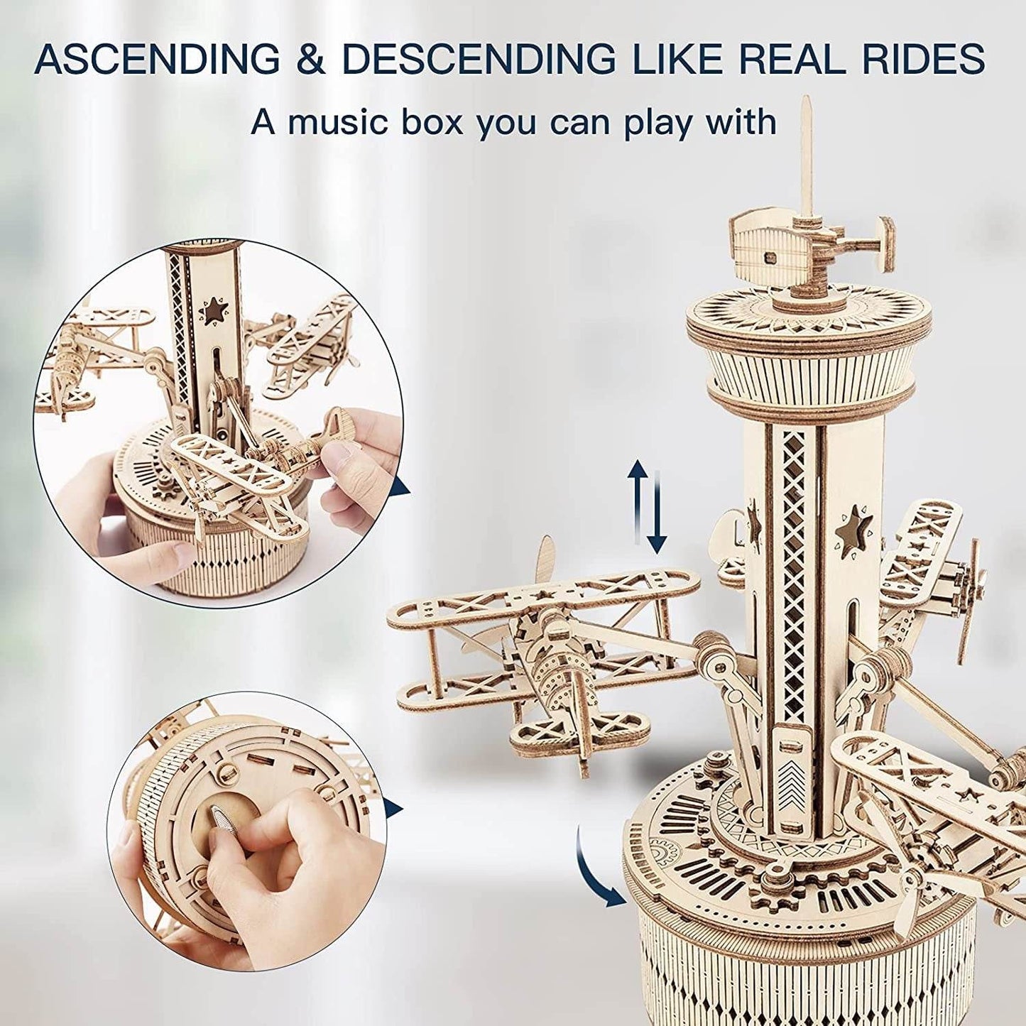 Robotime Rokr 3D Wooden Puzzles For Adults DIY Musical Box Model Kit To Build Self-Assembly Building Kit Airplane- Control Tower - Here2Save