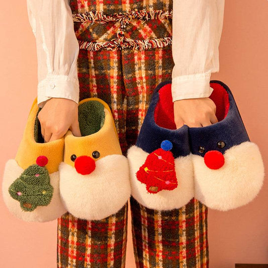 Winter Plush Slippers Christmas Cute Santa Claus And Christmas Tree Slipper Warm Anti-Slip House Shoes For Women - Here2Save