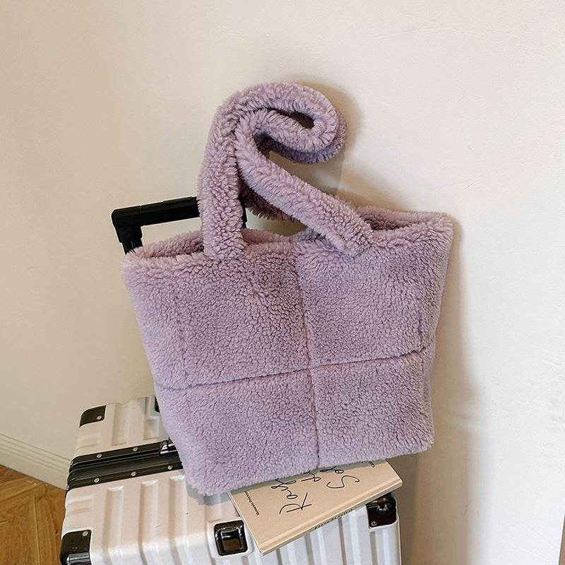 Women's Designer Luxury Plush Bag Winter Fashion Cute Tote Handbags Large Capacity Portable Single Shoulder Furry Bags - Here2Save