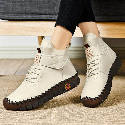 Women Snow Boots Winter Warm Lace Up Plush Ankle Boots With Sewing Thread Design New Waterproof Non-slip Platform Cozy Shoes - Here2Save