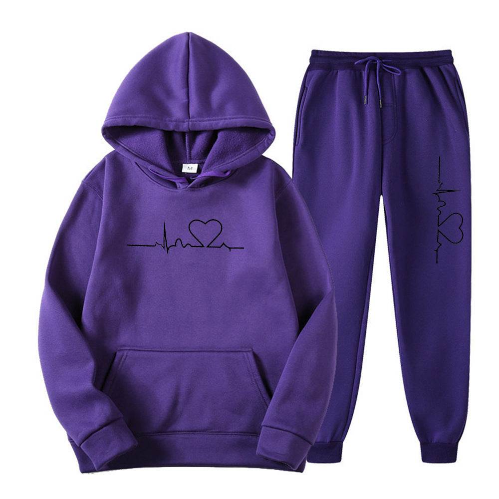 Men's And Women's Fleece-lined Sweater Suit Autumn And Winter Heart Figure Hoodie - Here2Save