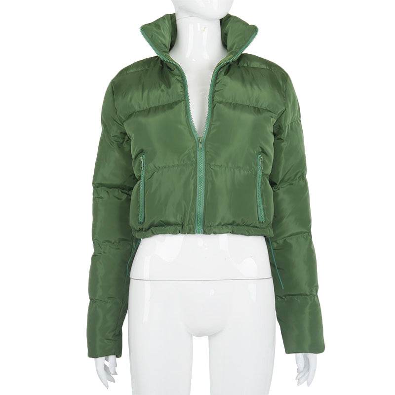 Fashion Short Coat Winter Warm Long-sleeved Stand Collar Zipper Bread Cotton Coat With Drawstring Design Women's Jacket - Here2Save