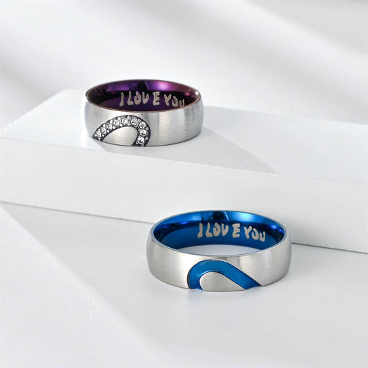 Heart Shape With Diamond Stainless Steel I LOVE YOU Couple Ring - Here2Save