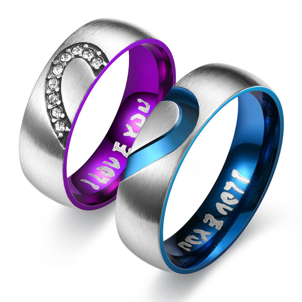 Heart Shape With Diamond Stainless Steel I LOVE YOU Couple Ring - Here2Save