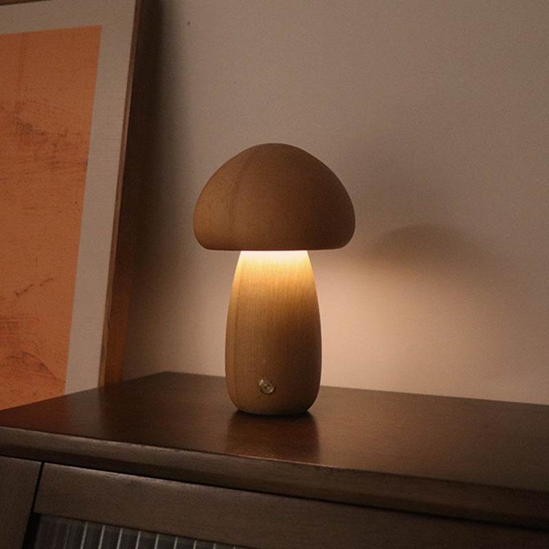 INS Wooden Cute Mushroom LED Night Light With Touch Switch Bedside Table Lamp For Bedroom Childrens Room Sleeping Night Lamps Home Decor - Here2Save