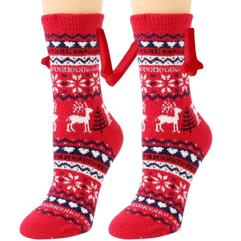 Christmas Supplies Magnetic Suction Hand In Hand Couple Socks Coral Fleece Tube Socks Warm Slipper Bed Socks Winter Soft Warm Slipper - Here2Save
