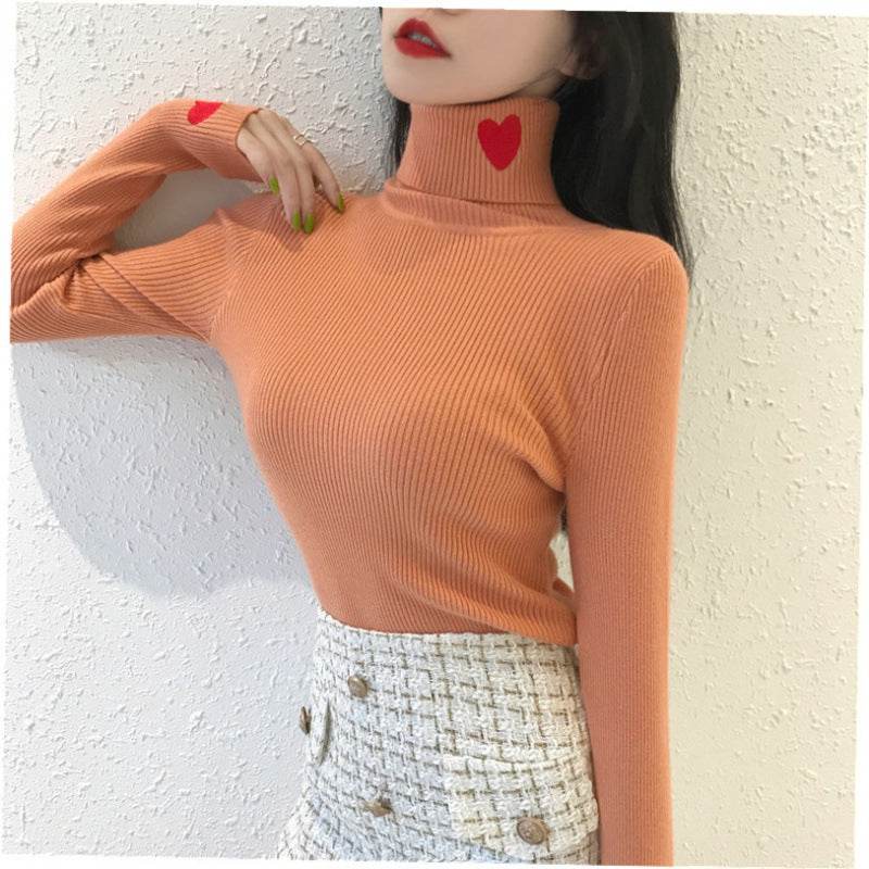 Women's Love Embroidered Turtleneck Sweater Pullover - Here2Save