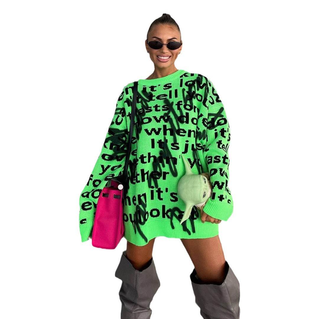 Women's Fashion Casual Loose Contrast Color Letter Embroidered Top - Here2Save