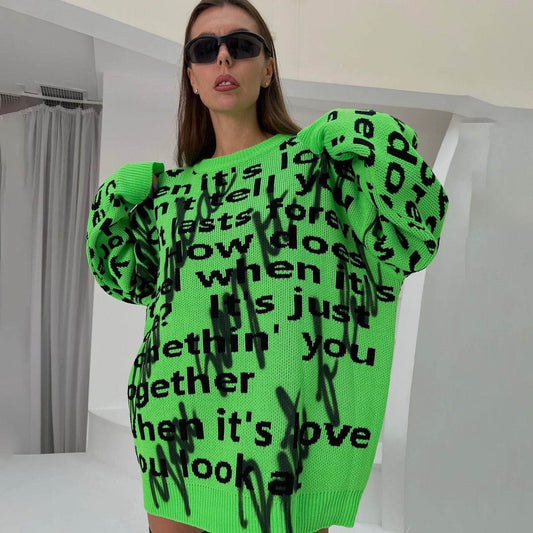 Women's Fashion Casual Loose Contrast Color Letter Embroidered Top - Here2Save