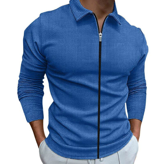 Men's Clothing Waffle Style Zipped Lapel Jacket Outdoor Sports Tops - Here2Save