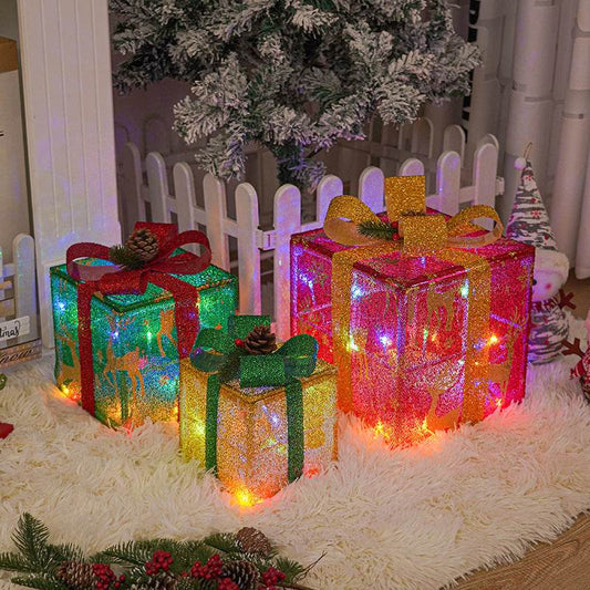 Lighted Up Outdoor Christmas Decorations Luminous Christmas Gift Box With Bow For Holiday Christmas Tree Home Yard Decor - Here2Save