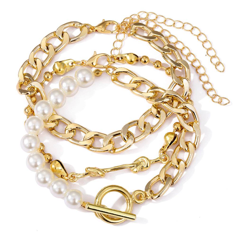 Creative Heart Pearl Multi-layer Chain OT Bracelet Suit - Here2Save