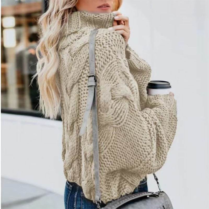 Women's Fashion Casual Turtleneck Pullover Loose-fitting Long Sleeves Sweater - Here2Save