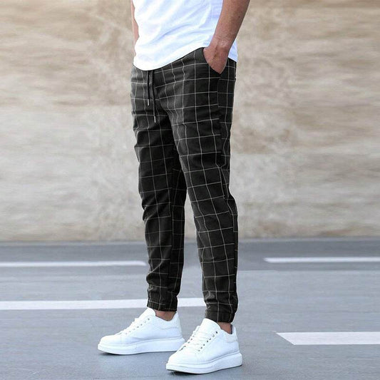 Fashion Plaid Print Pants Men's Casual Drawstring Trousers - Here2Save