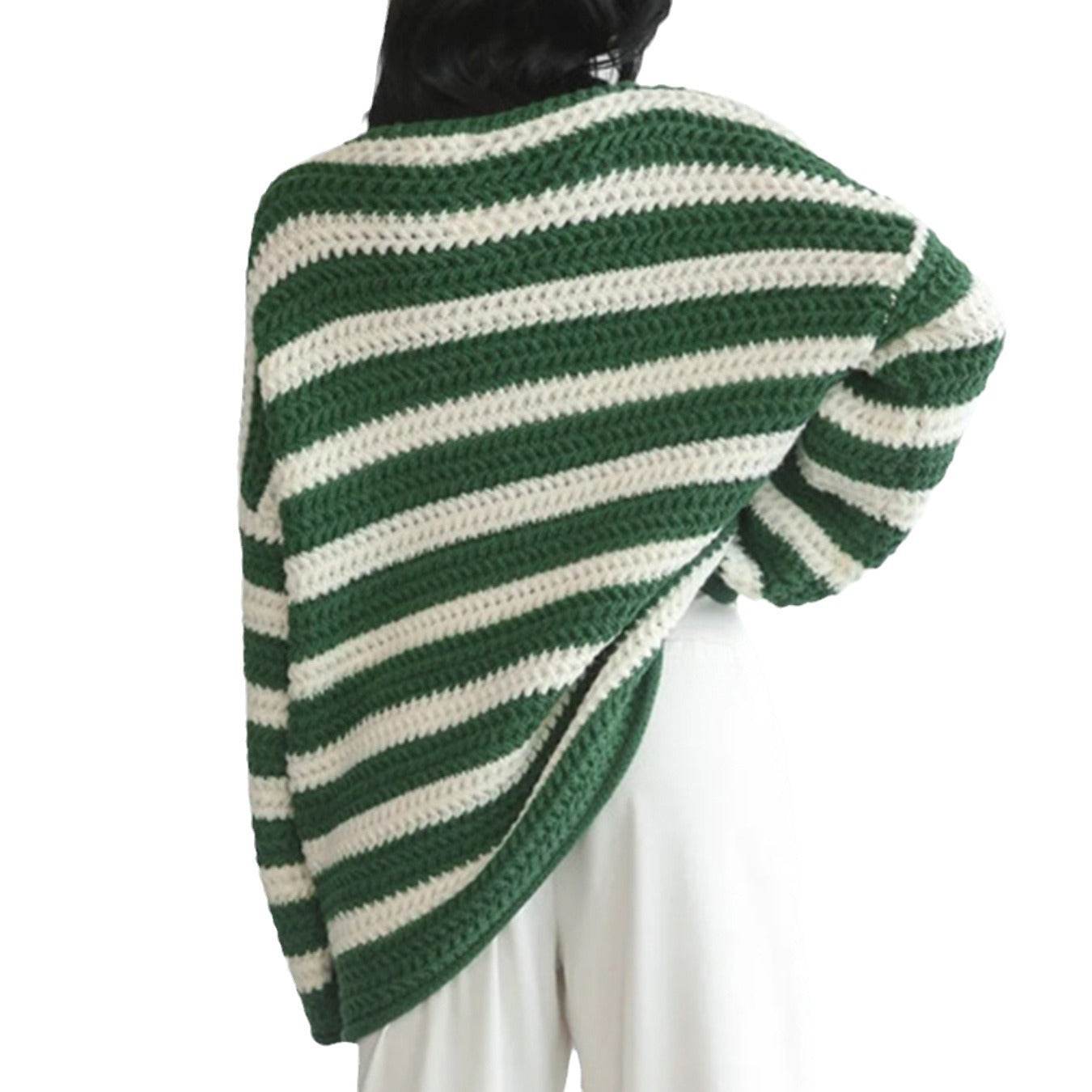 Women's Loose Off Shoulder Striped Long-sleeved Sweater - Here2Save