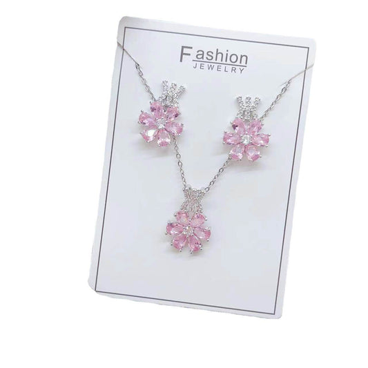 Copper Plated Gold Hand Inlaid Pink Water Drop Flower Fashion - Here2Save