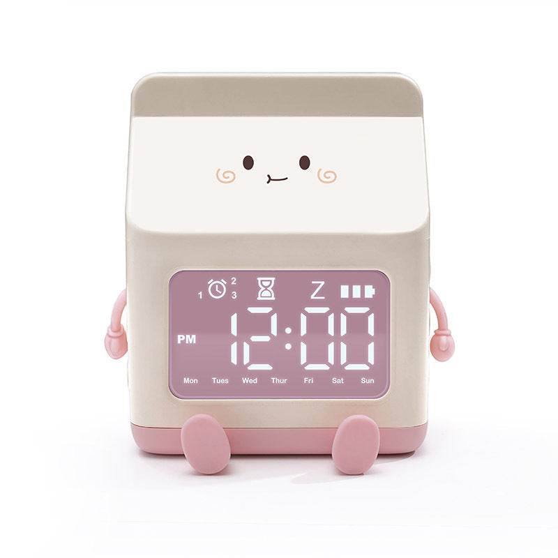 Smart Student Only Charging Cartoon Milk Carton Alarm Clock - Here2Save