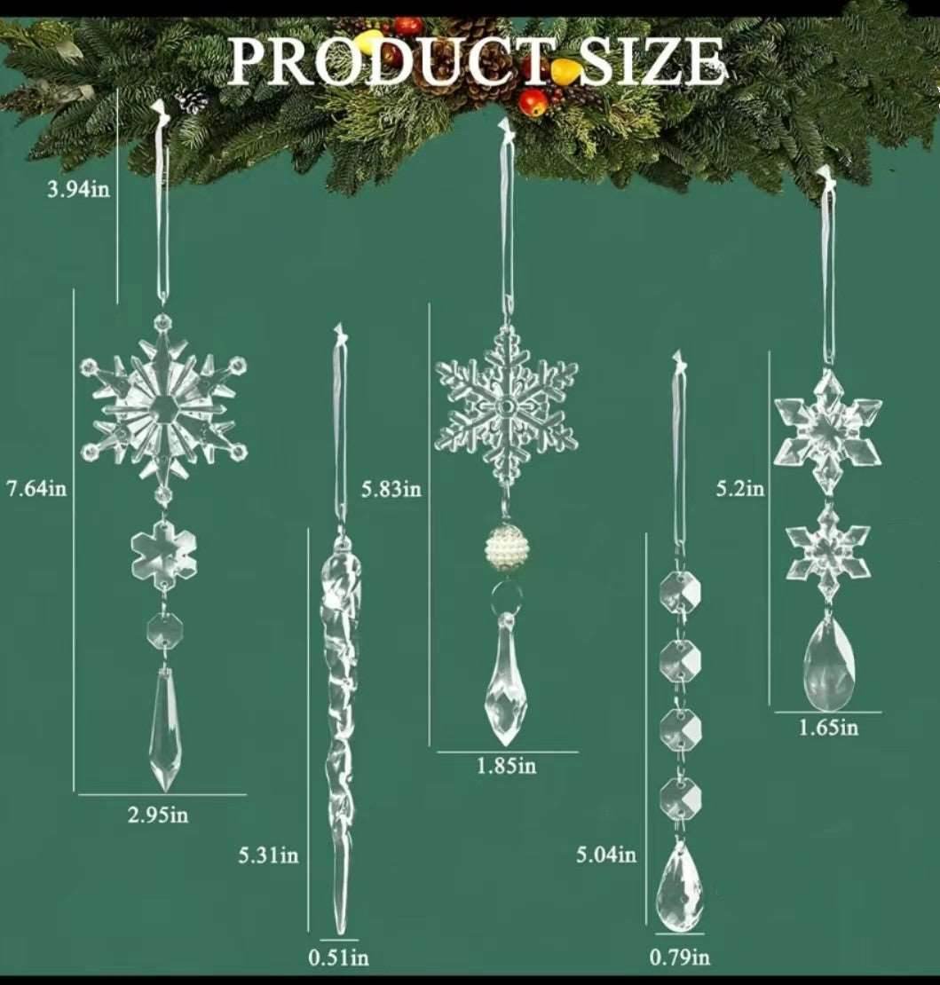 10pcs Christmas Tree Hanging Pendants Acrylic Ice Strip Snow Ceiling Xmas Ornaments New Year Christmas Decoration Home Decor - Here2Save