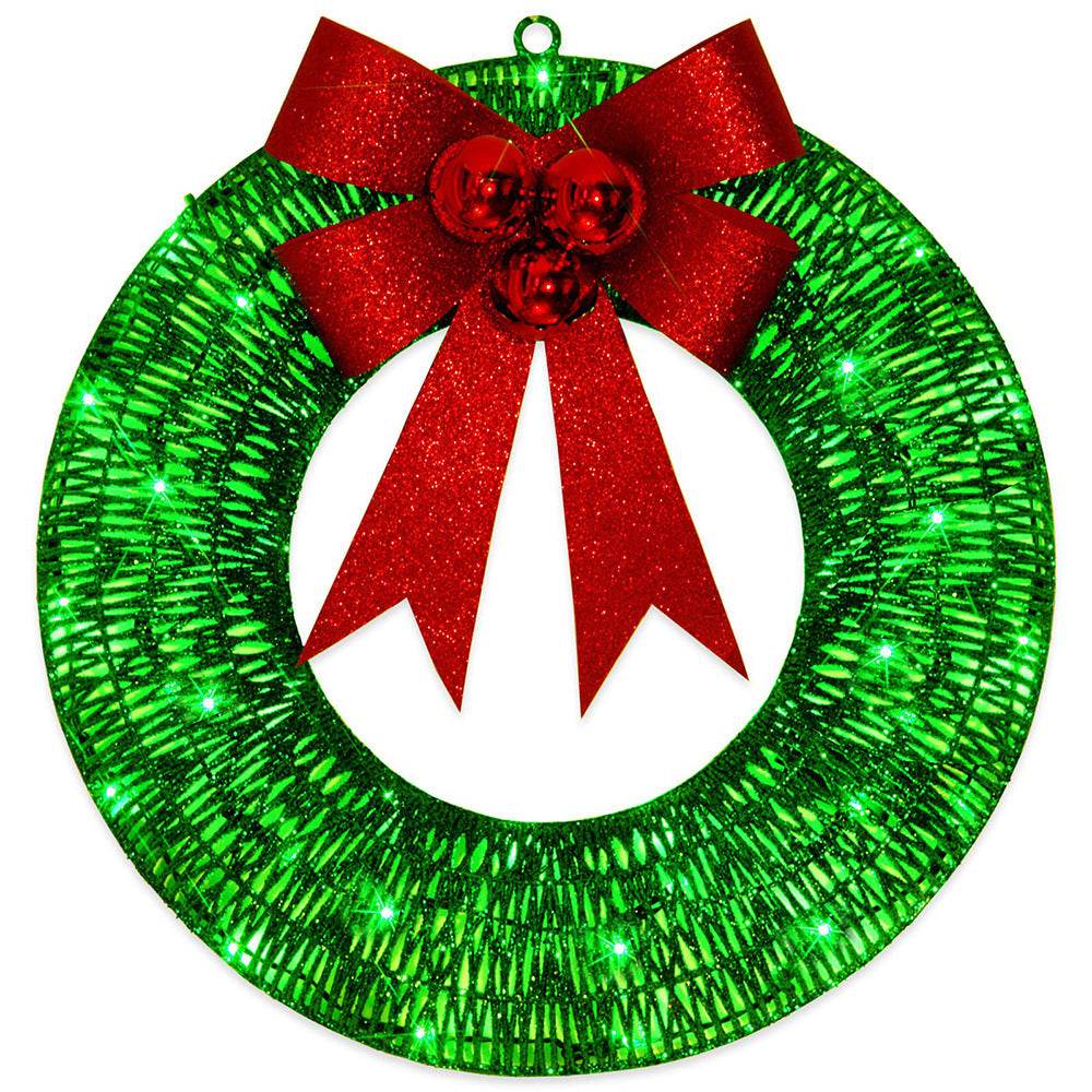 Christmas Garland 50CM Luminous LED Warm Light Metal Luminous Wreath With Big Bowknot Christmas Front Door Home Holiday Party Door Hanging Decor - Here2Save