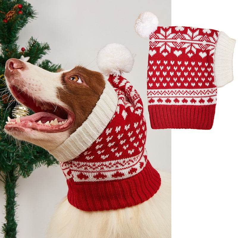 Christmas New Atmosphere Love Snowflake Elk Printing Knitted Warm Pet Dog Cat Fur Ball Hat - Here2Save