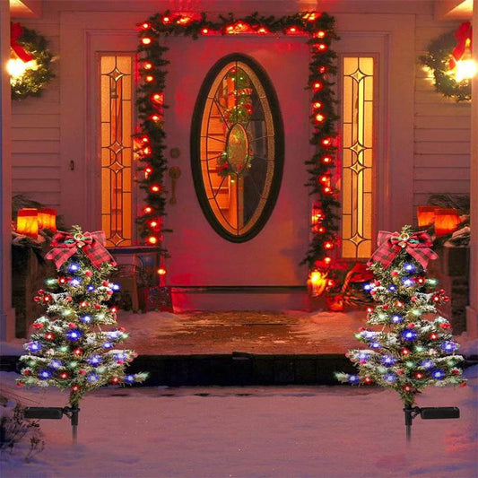 Waterproof Outdoor Christmas Decorations Solar Christmas Tree 2 Modes Yard Stake Christmas Pathway Light For Garden Yard Decor - Here2Save