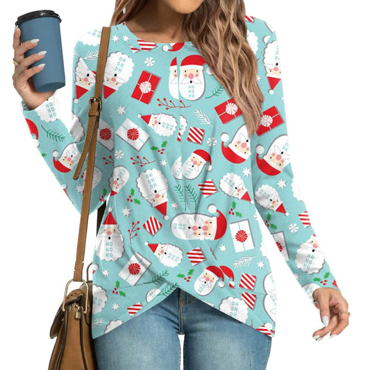 Women's Fashion Casual Christmas Element Printing Round Neck Long Sleeve Top - Here2Save