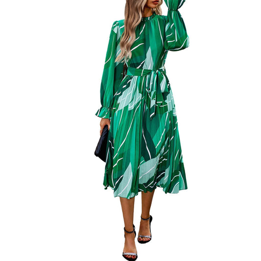 Women's Fashionable Round Neck Printed Dress - Here2Save