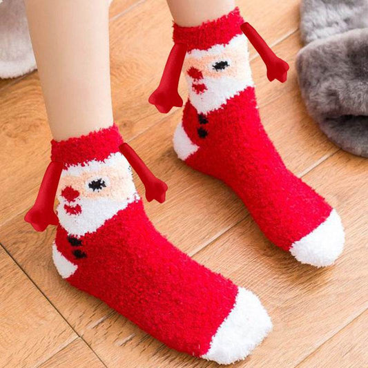 Christmas Supplies Magnetic Suction Hand In Hand Couple Socks Coral Fleece Tube Socks Warm Slipper Bed Socks Winter Soft Warm Slipper - Here2Save