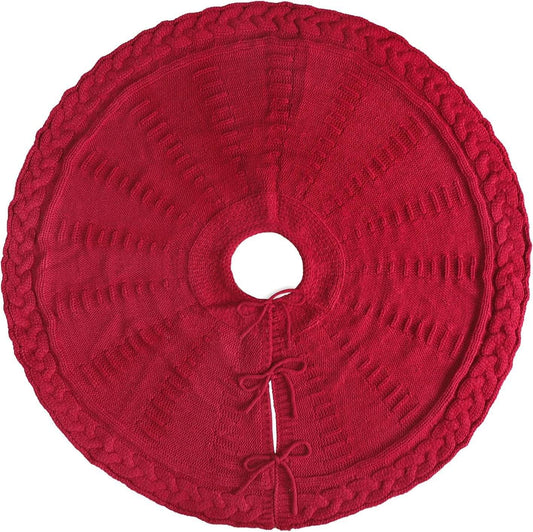 Christmas Knitted Tree Skirt Red Decorations - Here2Save