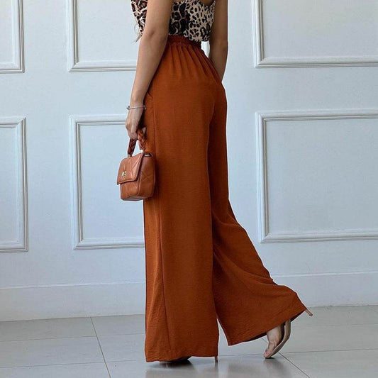 Solid Color Loose Pleated Wide-leg Casual Pants - Here2Save
