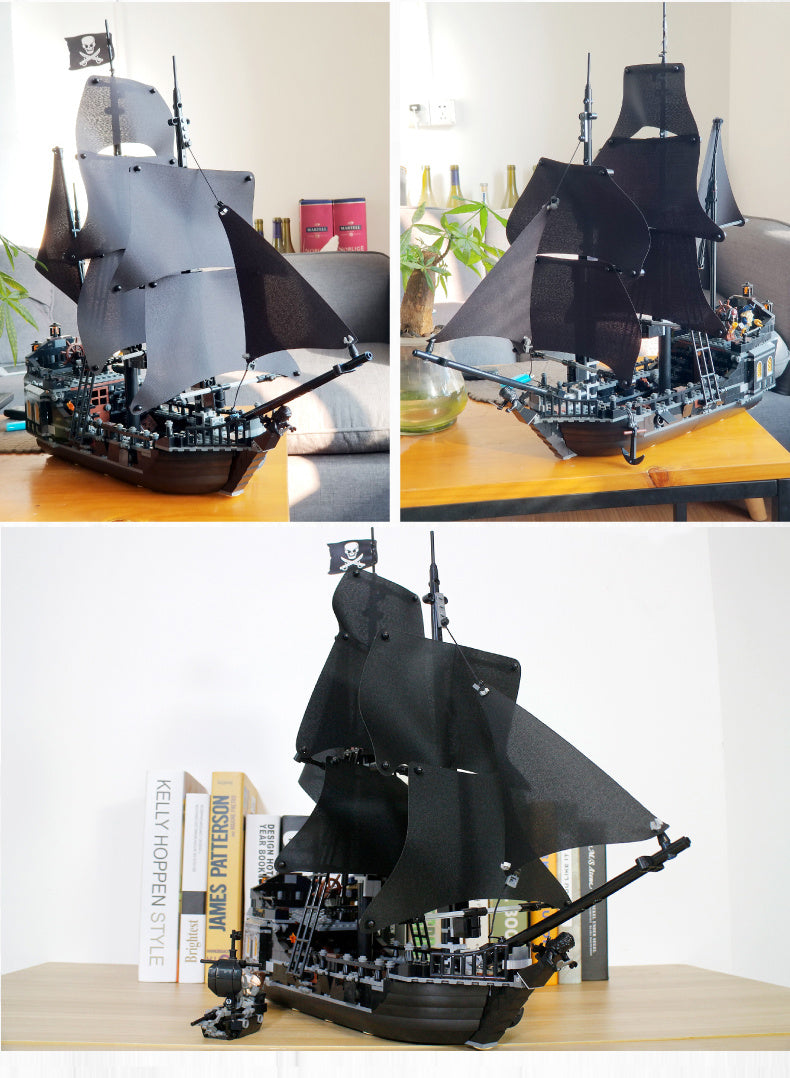 Black Pearl Model Queen Anne Caribbean Pirate Ship Sailing Puzzle Assembling Building Blocks Toy Boy