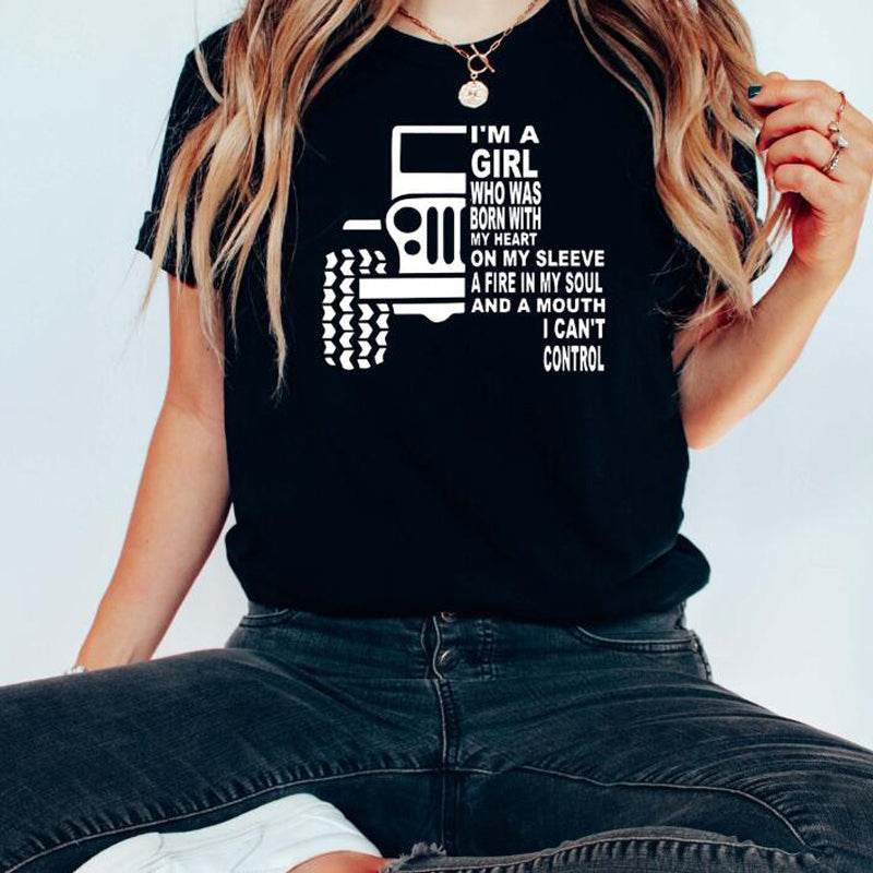 European And American Cross-country Girl's T-shirts Digital Printing Casual Round Neck - Here2Save