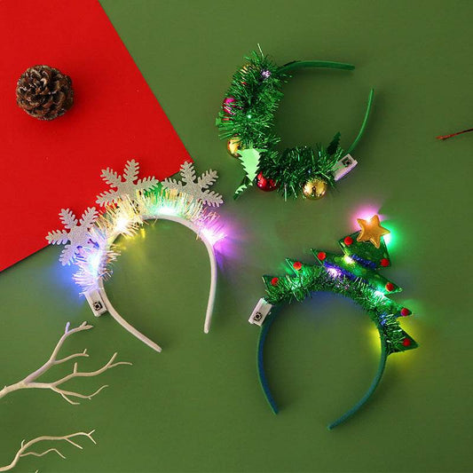 IPC Christmas Hair Band Glowing Headband Xmas Tree Snowflake Hair Band Deer Horn Light Flashing Headwear Merry Christmas Gift - Here2Save