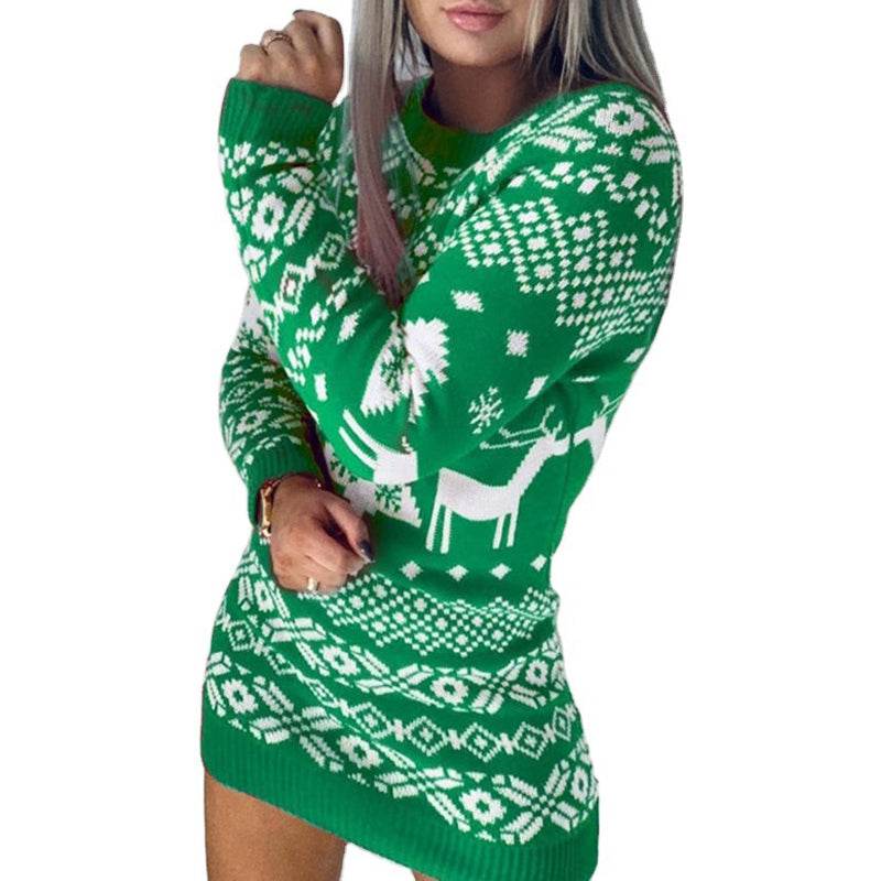 Christmas Elk Long Sleeve Knitted Sweater - Here2Save