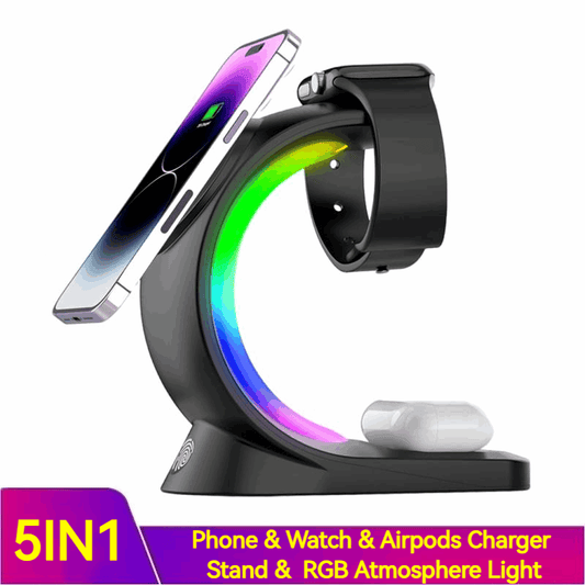 4 In 1 Magnetic Wireless Charger Fast Charging For Smart Phone Atmosphere Light Charging Station For Airpods Pro I-phone Watch - Here2Save
