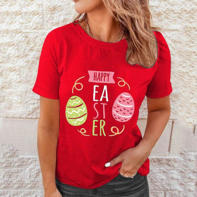 Shirts Women Easter Printed Casual Blouses Short Sleeve Tees - Here2Save