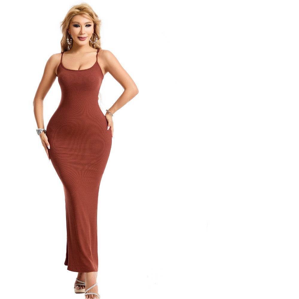 Women's Shapewear Dress Jumpsuit Tummy Tuck Lift Corset Open Crotch Suspender Tight Long Skirt Chest Pad Bodysuit Dress - Here2Save