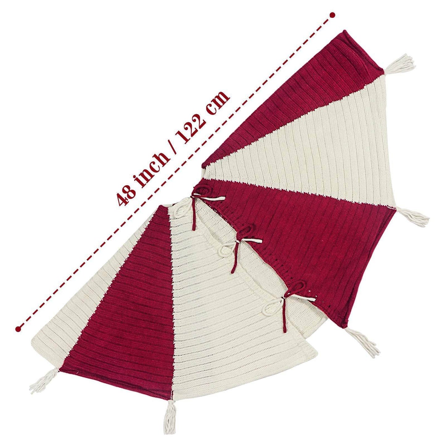 Christmas Tree Bottom Decoration Red And White Tassel Knitted Christmas-tree Skirt - Here2Save